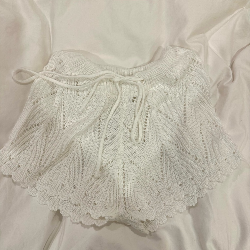 White knit beach cover up shorts